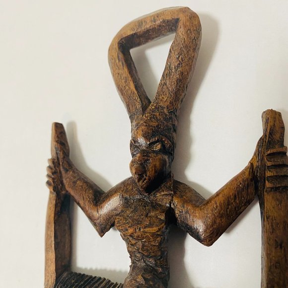 Authentic AFRICART Guro Mask with horns and Seated Divinity 10" Made in Malawi. - Picture 13 of 16